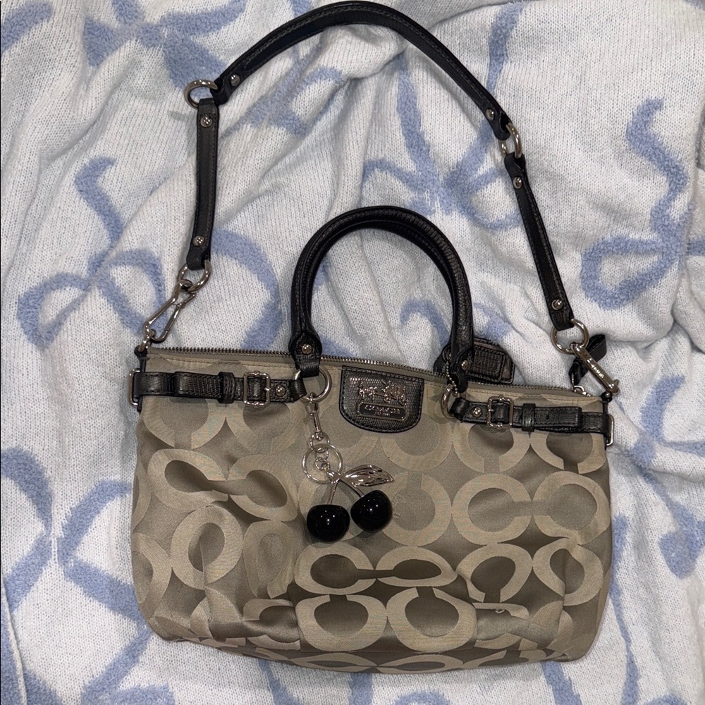 Coach Beige and Black Signature Satchel